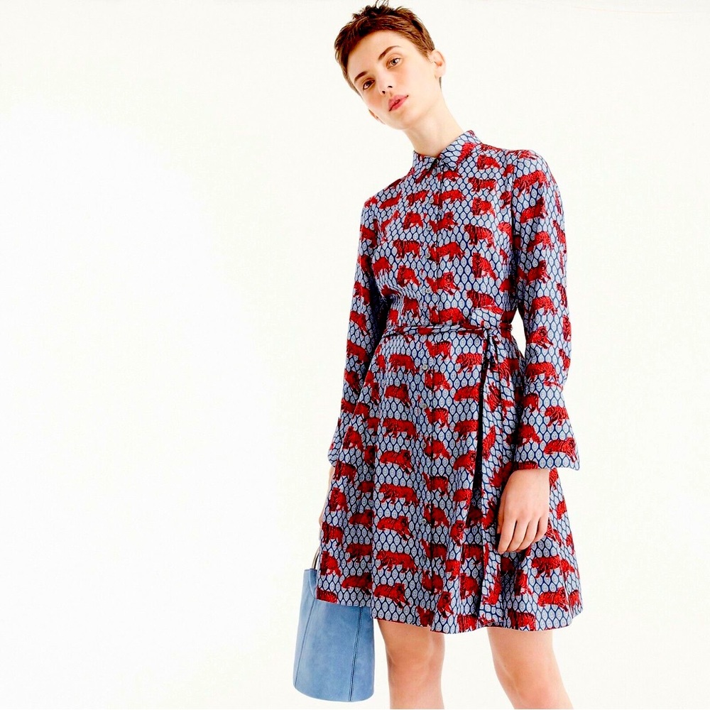 J crew collection 6 silk shirt dress roaming tiger navy orange NWT